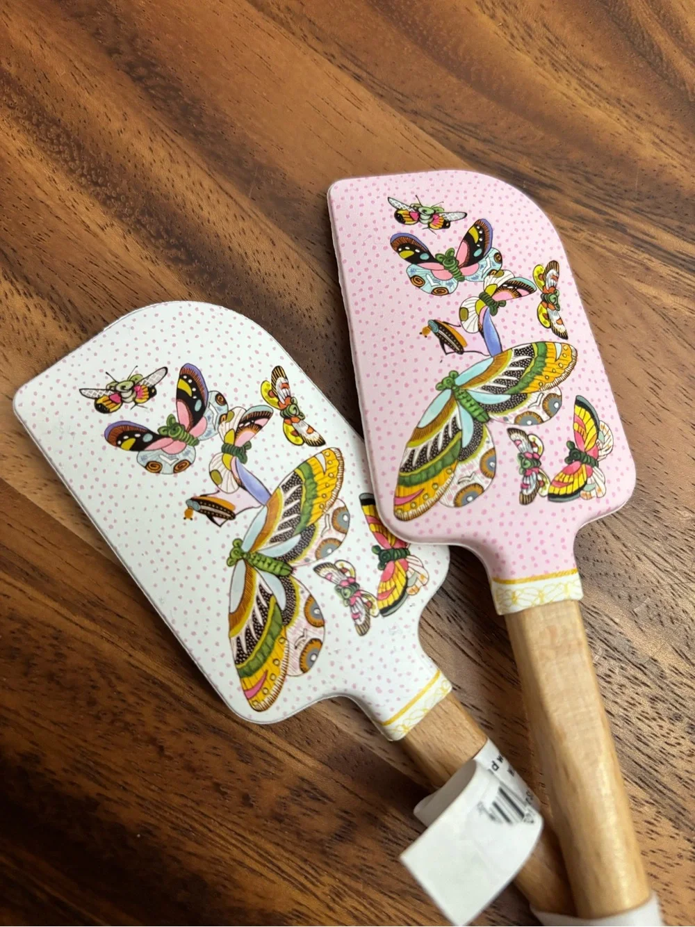 Williams Sonoma Pink and White Butterfly Wooden Small Spatulas NEW